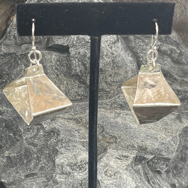 Hammered Sterling Silver Box Style Lantern Earrings