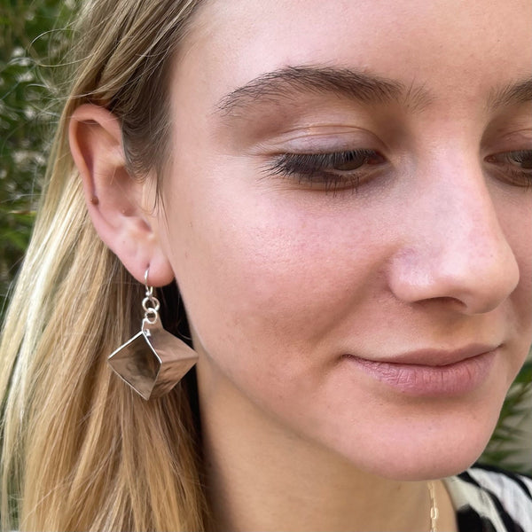 Hammered Sterling Silver Box Style Lantern Earrings