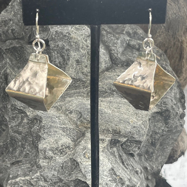 Hammered Sterling Silver Box Style Lantern Earrings
