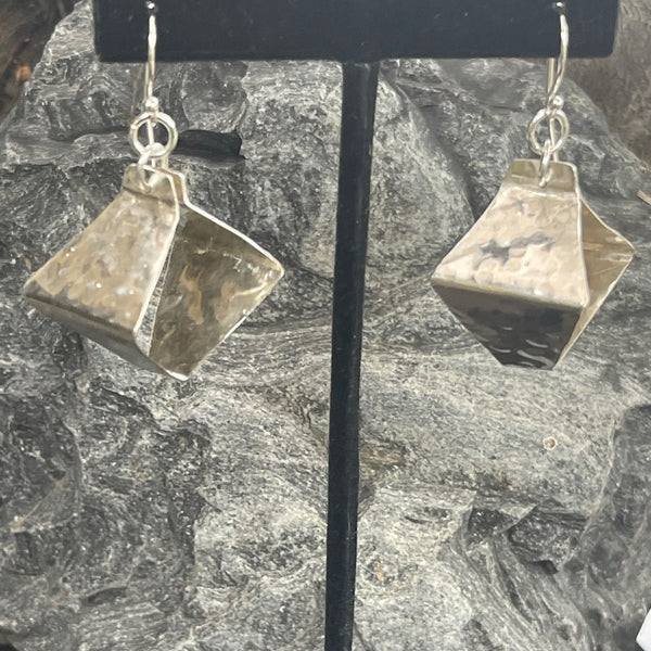 Hammered Sterling Silver Box Style Lantern Earrings