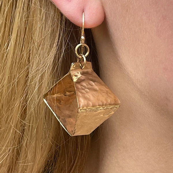 Hammered Sterling Silver Box Style Lantern Earrings