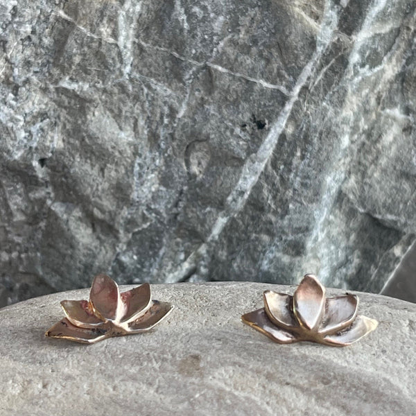 Handmade Bronze Large Lotus Post Earrings