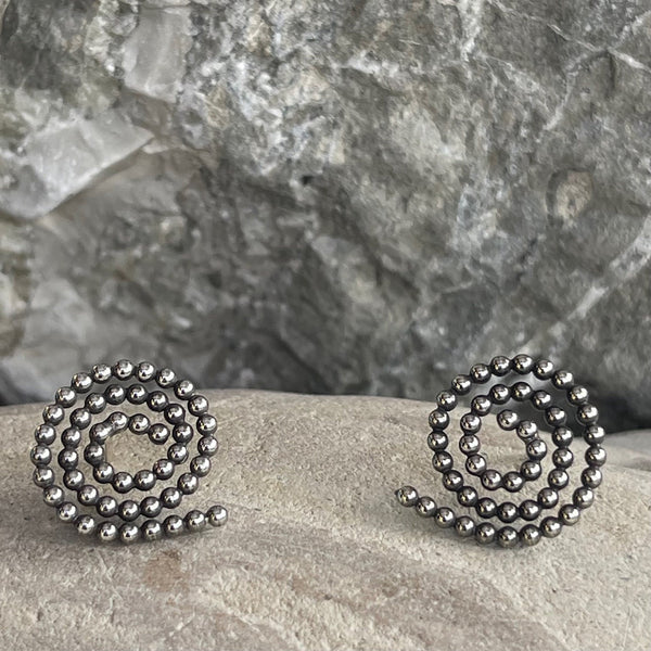Handmade 14K Gold Filled Beaded Wire Spiral Post Earrings
