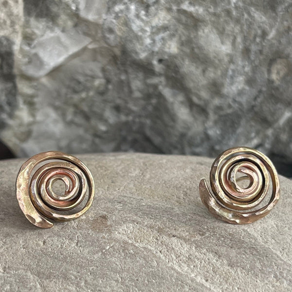 Handmade 14K Gold Filled Hammered Spiral Post Earrings