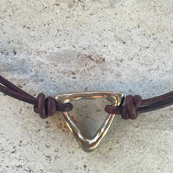 Handmade Organic Bronze Triangle Leather Choker Necklace