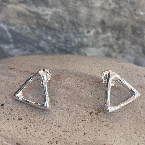 Handmade Organic Bronze Triangle Post Earrings