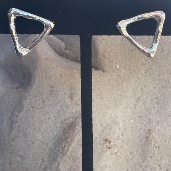 Handmade Organic Silver Triangle Post Earrings