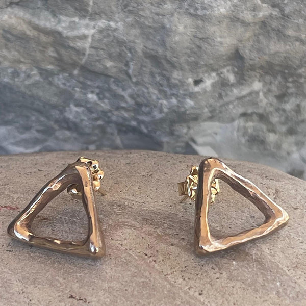 Handmade Organic Silver Triangle Post Earrings