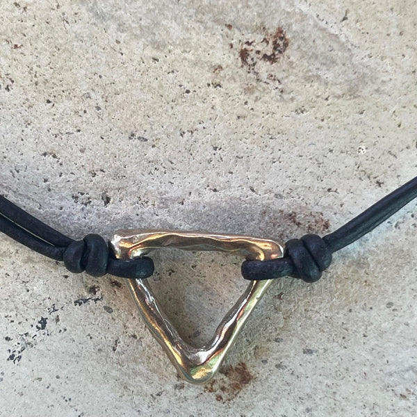 Handmade Organic Bronze Triangle Leather Choker Necklace