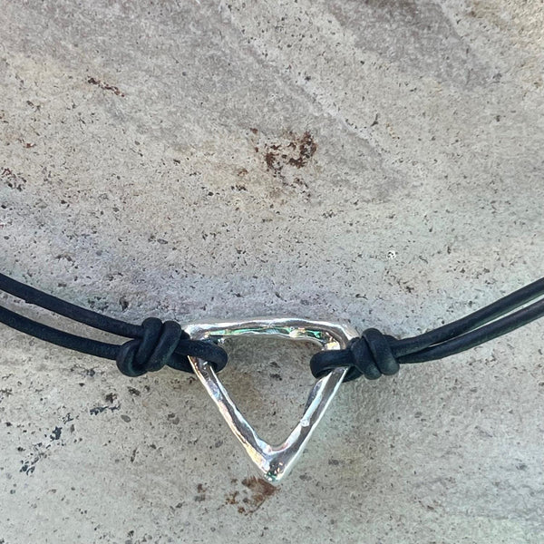 Handmade Organic Bronze Triangle Leather Choker Necklace