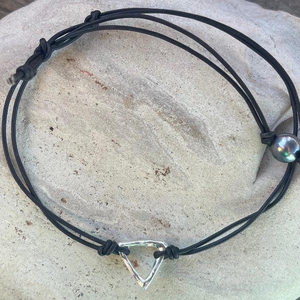 Handmade Organic Bronze Triangle Leather Choker Necklace