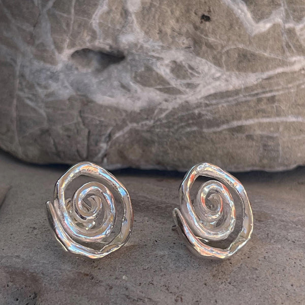 Cast Organic Bronze Spiral Post Earrings with GF Posts and Ear Nuts