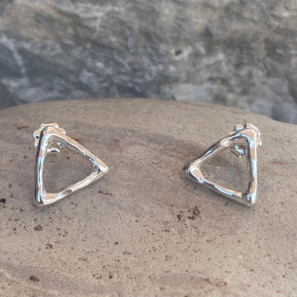 Handmade Organic Silver Triangle Post Earrings