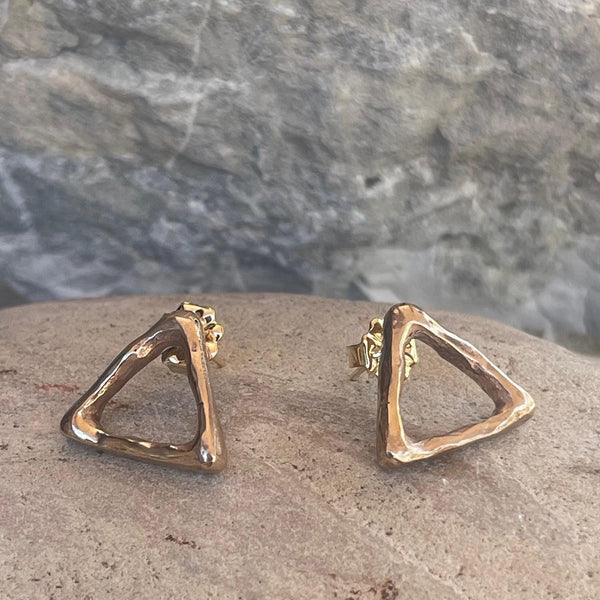 Handmade Organic Silver Triangle Post Earrings