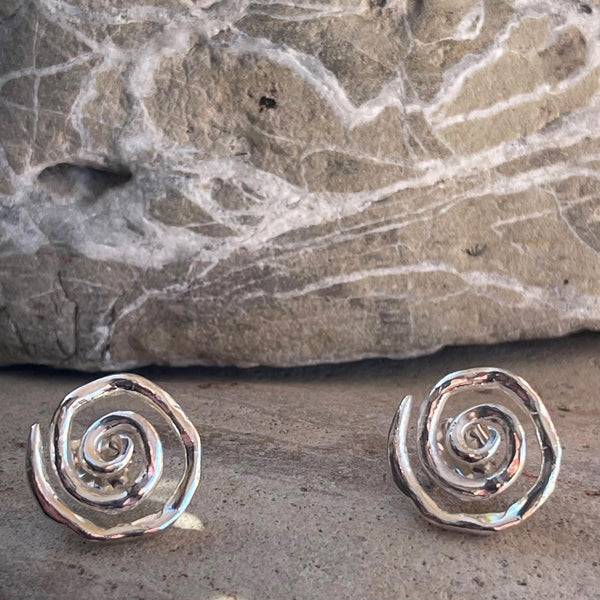 Cast Organic Bronze Spiral Post Earrings with GF Posts and Ear Nuts