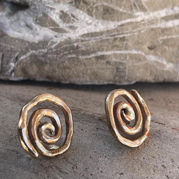 Cast Organic Bronze Spiral Post Earrings with GF Posts and Ear Nuts