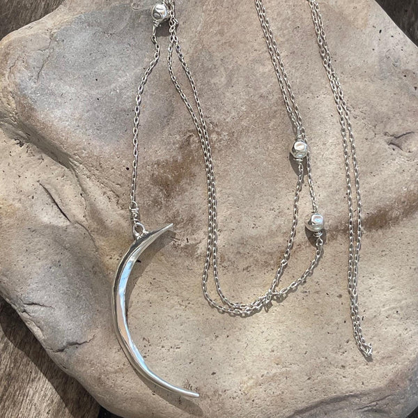 Handmade Sterling Silver Long Crescent Moon Lariat Delicate Necklace