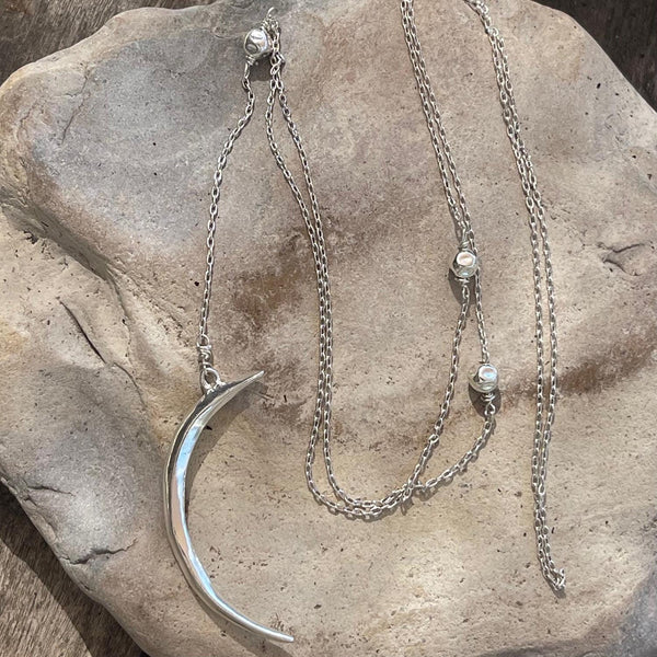 Handmade Sterling Silver Long Crescent Moon Lariat Delicate Necklace
