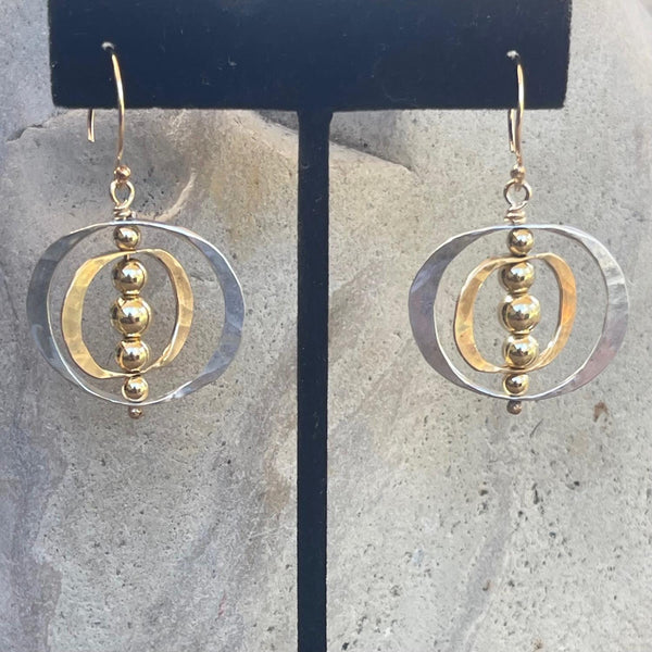 Mixed Metal Sterling Silver and Gold Filled Double Hoop Earrings with Variegated Gold Filled Beads