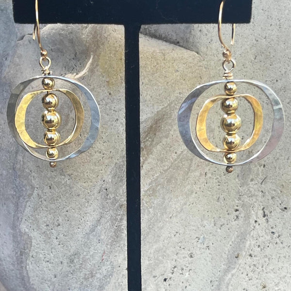 Mixed Metal Sterling Silver and Gold Filled Double Hoop Earrings with Variegated Gold Filled Beads
