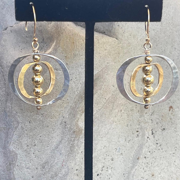 Mixed Metal Sterling Silver and Gold Filled Double Hoop Earrings with Variegated Gold Filled Beads