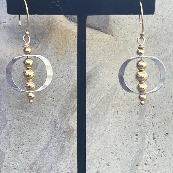 Mixed Metal Sterling Silver Hoop Earrings withVariegated Gold Filled Beads