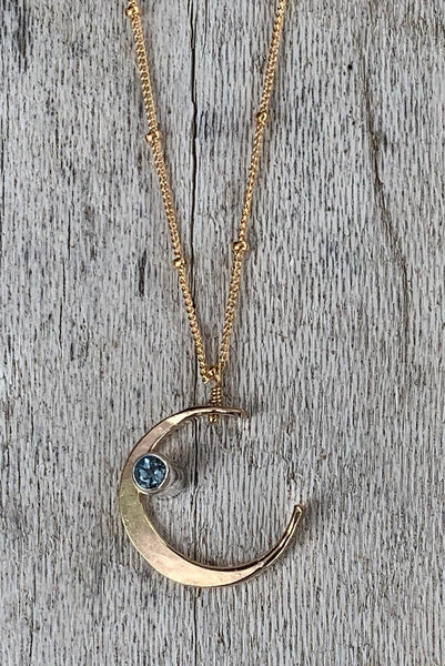 Handmade 14K Gold Fill Crescent Moon Necklace with Tube Set Opal