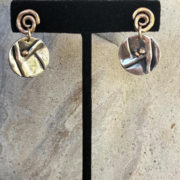 Mixed Metal Organic Two Peas in a Pod Folded Circle Post Earrings