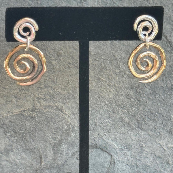 Mixed Metal Bronze and Sterling Silver Double Spiral Earrings