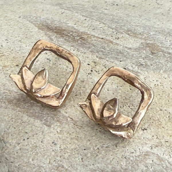 Handmade Sterling Silver Square Lotus Post Earrings