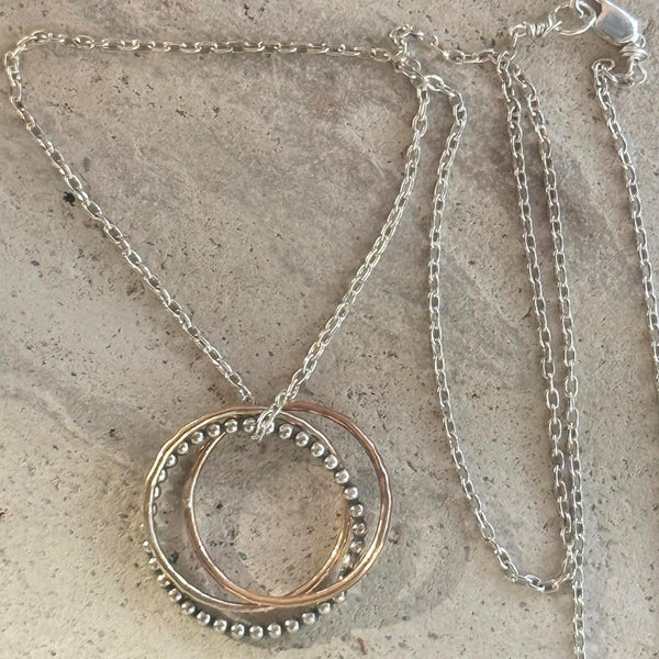 Mixed Metal Trinity Ring with Gold Filled Bead Wire on a Gold Filled Chain