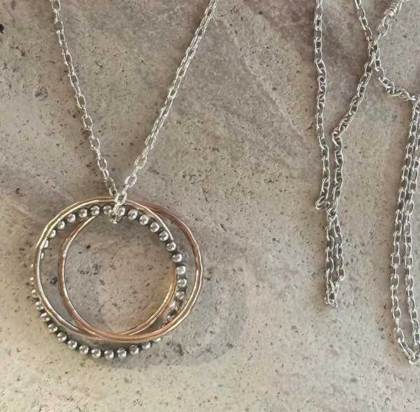 Mixed Metal Trinity Ring with Gold Filled Bead Wire on a Gold Filled Chain