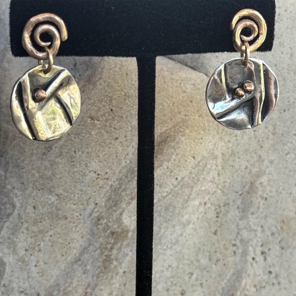 Mixed Metal Organic Two Peas in a Pod Folded Circle Post Earrings