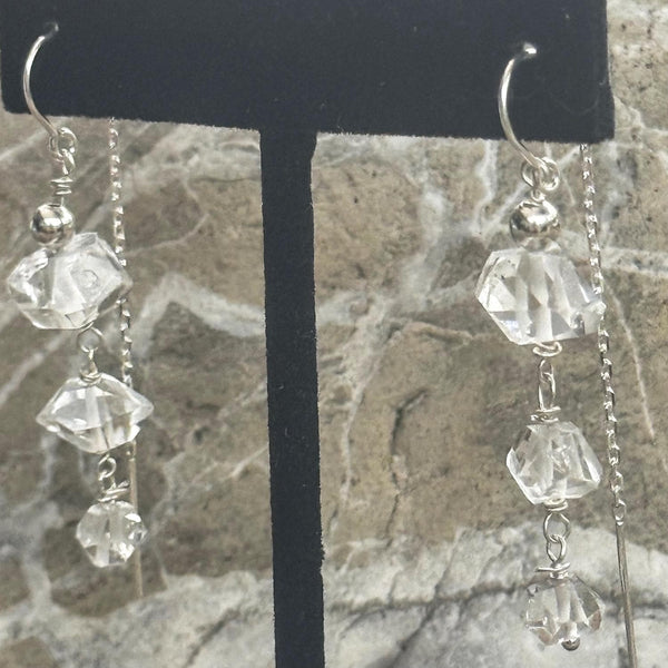 14K Gold Filled Triple Herkimer Diamond Chain Drop Earrings