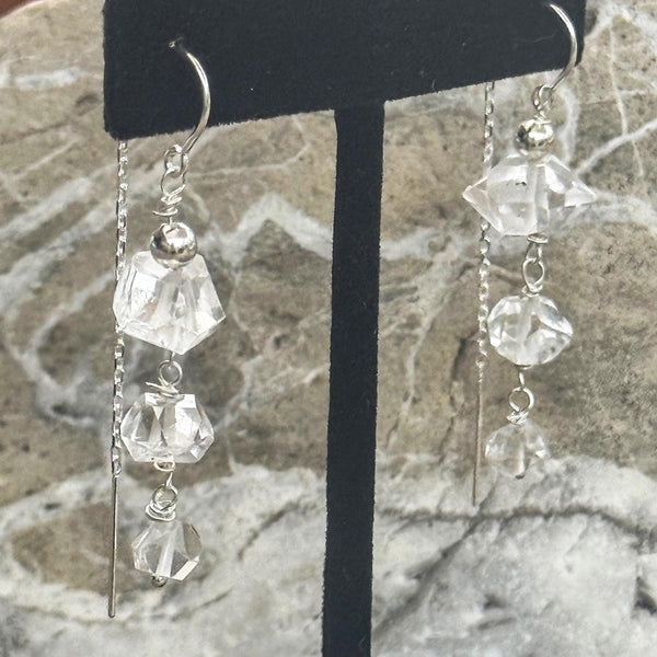 14K Gold Filled Triple Herkimer Diamond Chain Drop Earrings