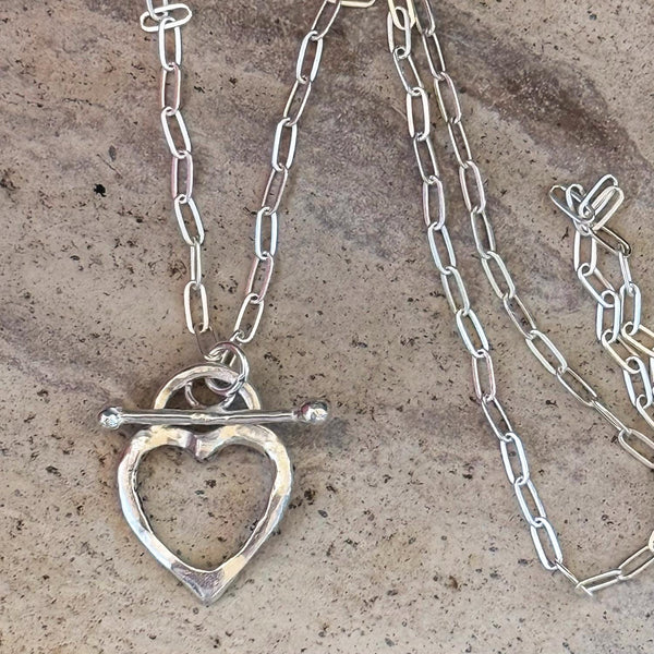 Bronze Organic Open Heart Necklace on 14K Gold Filled Chain and Front Toggle
