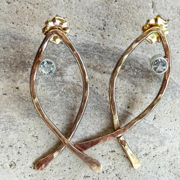 Handmade Sterling Silver Fish Earrings with Tube Set Citrine