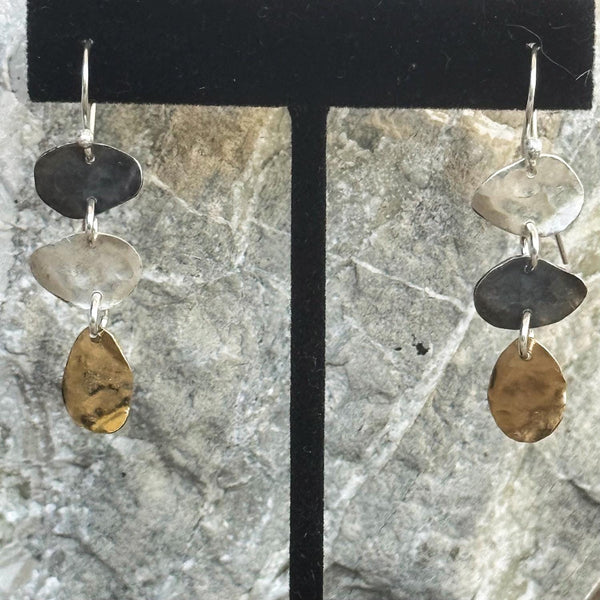 Handmade Hammered Mixed Metal Freeform Triple Drop Earrings