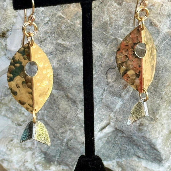 Handmade Hammered Mixed Metal Fish Earrings