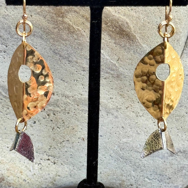 Handmade Hammered Mixed Metal Fish Earrings
