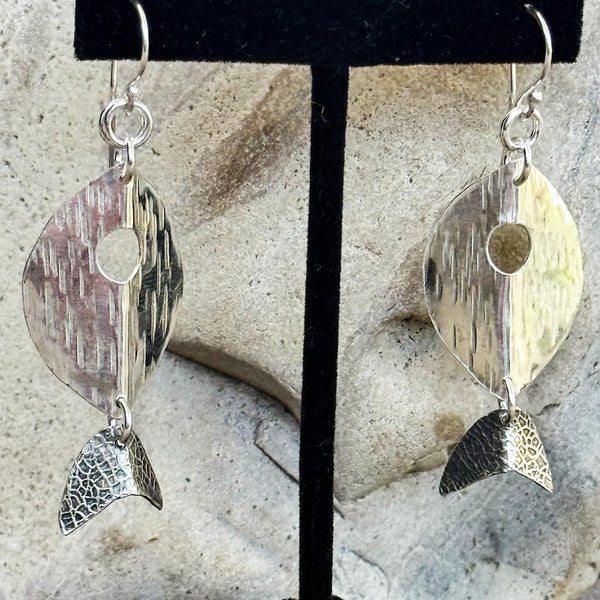 Handmade Mixed Roller Printed Sterling Silver Fish Earrings