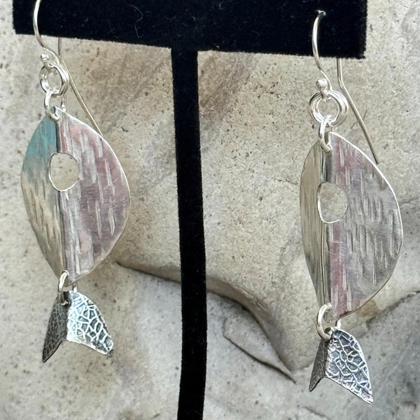 Handmade Mixed Roller Printed Sterling Silver Fish Earrings