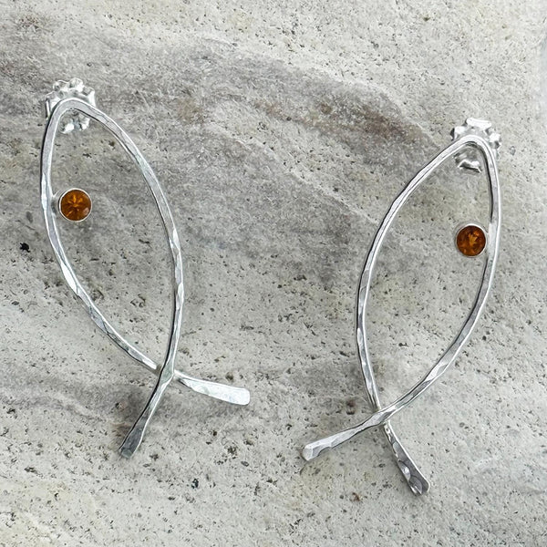 Handmade 14K Gold Filled Fish Earrings with Tube Set Aquamarine