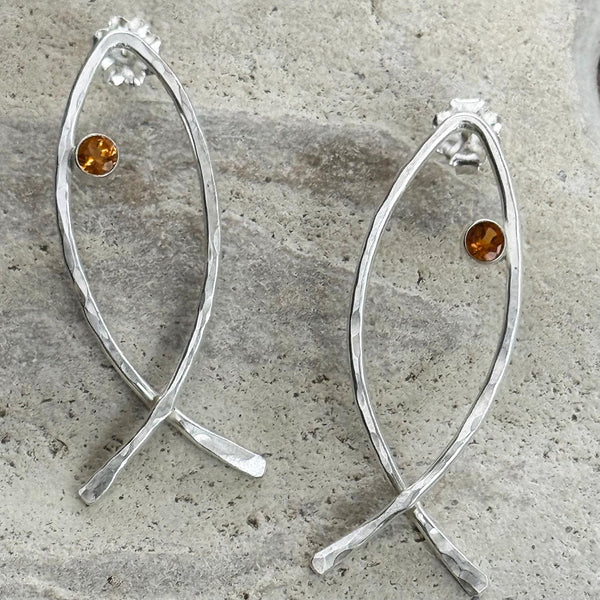 Handmade 14K Gold Filled Fish Earrings with Tube Set Aquamarine