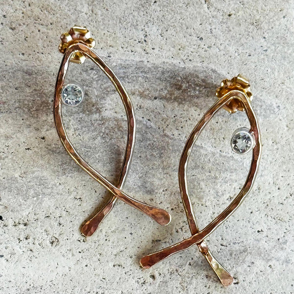 Handmade Sterling Silver Fish Earrings with Tube Set Citrine