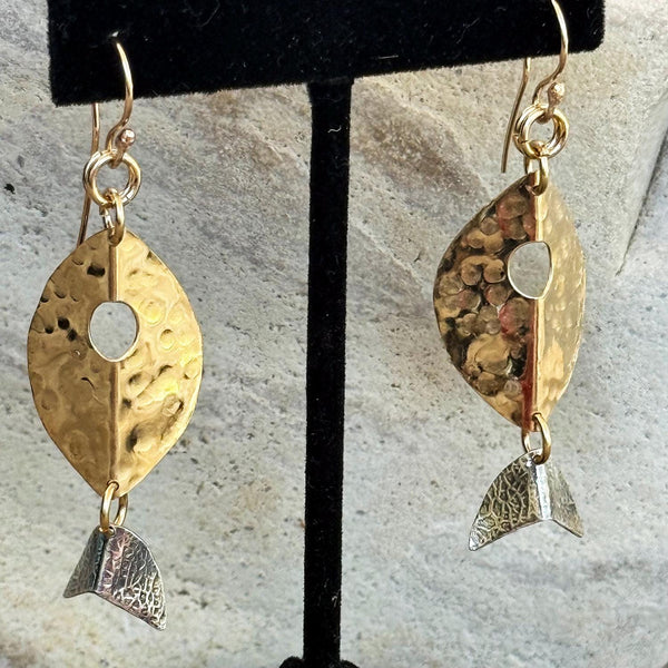 Handmade Hammered Mixed Metal Fish Earrings