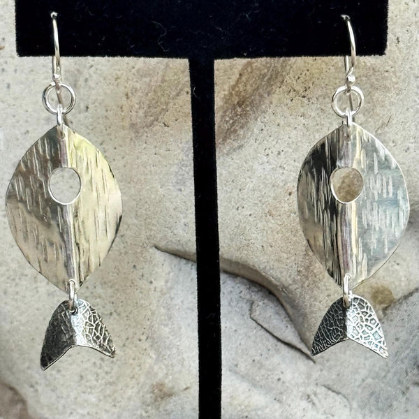 Handmade Mixed Roller Printed Sterling Silver Fish Earrings