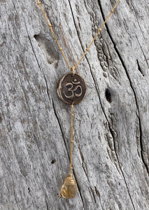 Handmade Gold Fill OM Lariat Delicate Necklace with Citrine Drop