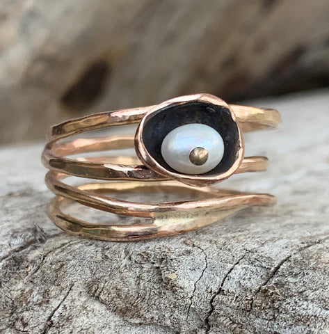 14K Gold Fill Wrap Ring with Freshwater Pearl Set in a Pod