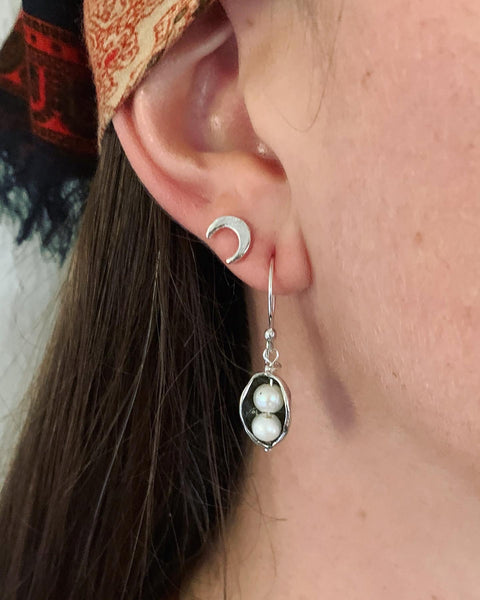 Handmade Sterling Silver Crescent Moon Stud Earrings